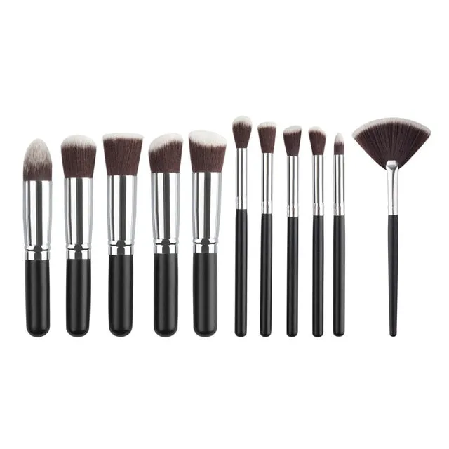 11 Pcs Silver/Golden Makeup Brush Set
