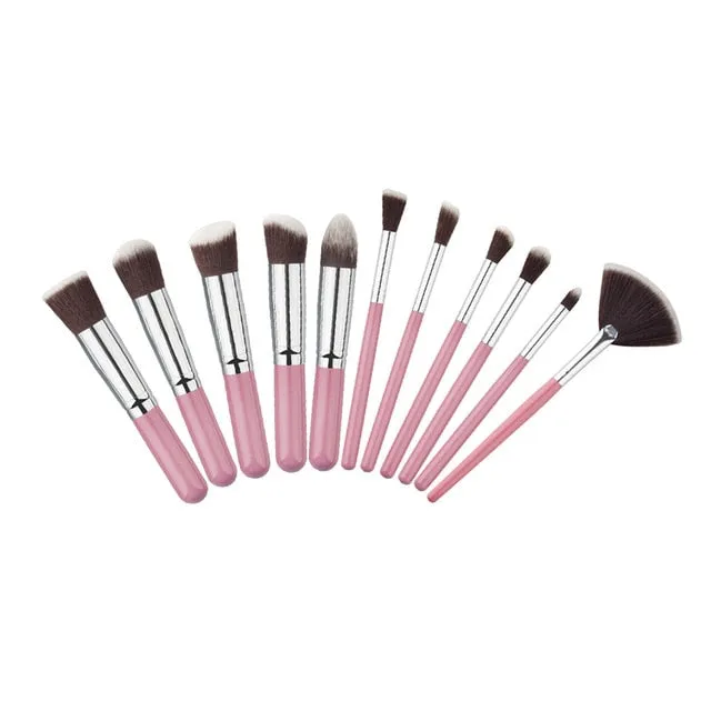 11 Pcs Silver/Golden Makeup Brush Set