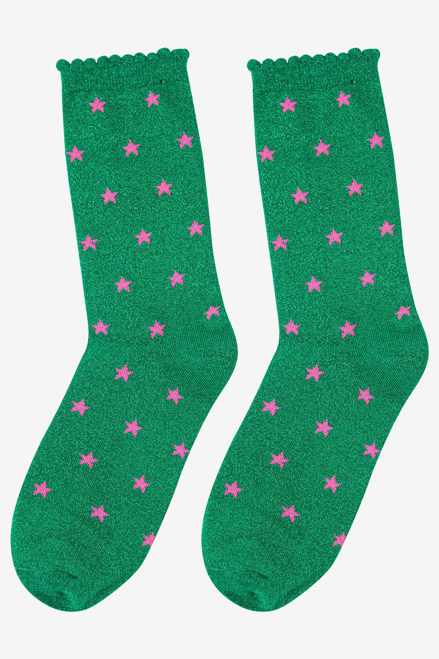 Green Star Print Glitter Socks