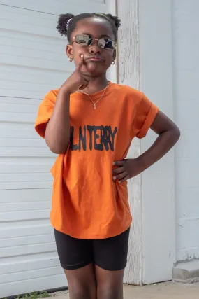 KIDS ORANGE N BLK SPRAY TEE