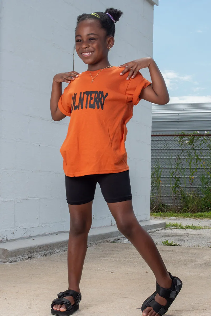 KIDS ORANGE N BLK SPRAY TEE